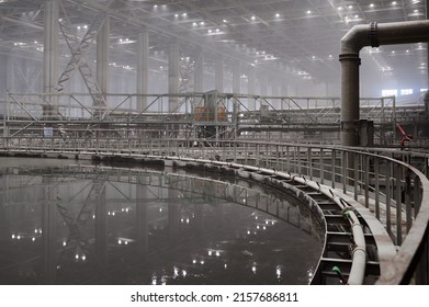 Large Round Floatation Machine Tank Full Of Liquid At Plant