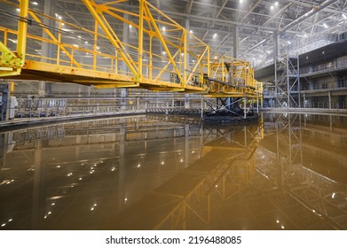 Large Round Floatation Machine Tank Full Of Liquid At Plant