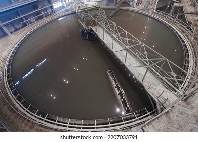 Large Round Floatation Machine Tank Full Of Liquid At Plant