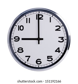 Large Round Office Clock Shows Nine O'clock