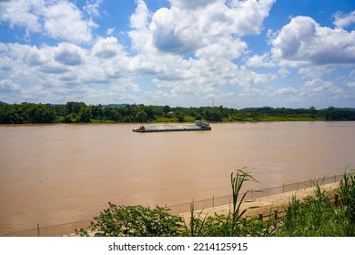 Large Sand Mining Boat Driving On The River Outdoors