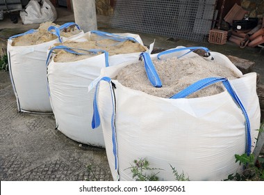 Large sandbags, construction materials for the work
