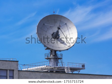 Large satellite communication parabolic dish radar antenna station or astronomical observatory space radio signal telescope.