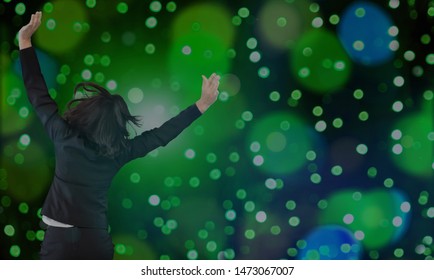 Large Screen Augmented Reality Experience - Woman Moving Hands In Front Of Display