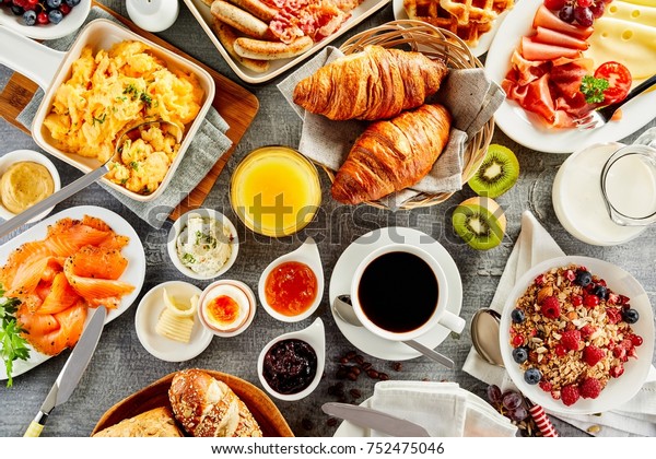 Large Selection Breakfast Food On Table Stock Photo (Edit Now) 752475046