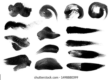 Large set hand drawn water illustration black and white brush stroke for photoshop.Many set and collection of straight line.hard thin round zen Paint Brush.Calligraphy High Detail splatter Background.