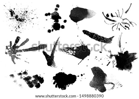 Large set hand drawn water illustration black and white brush stroke for photoshop.Many set and collection of straight line.hard thin round zen Paint Brush.Calligraphy High Detail splatter Background.