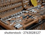 A large set of professional tools. Screwdrivers, wrenches, socket screwdrivers and pliers. Equipment repair and maintenance.
