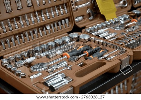 A large set of professional tools. Screwdrivers, wrenches, socket screwdrivers and pliers. Equipment repair and maintenance.