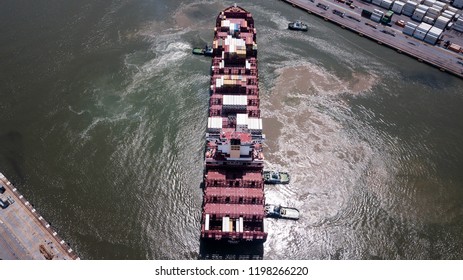 Large Ship In Narrow Turning Basin