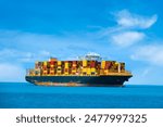 Large ships transport cargo and carry large amounts of containers. Sea shipping by cargo ship. Concept. International. Export-import business, logistics, transportation industry