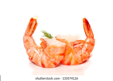 Large Shrimp Cooked On A White Background