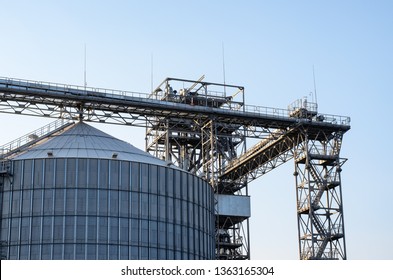 Large Silo (huge Metal Tank For Sugar, Grain Or Silage Storage) And Other Industrial Equipment Of Modern Sugar Plant (metal Structures And Tower)