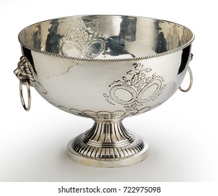 Large Silver Bowl In Silver Isolated On White Background