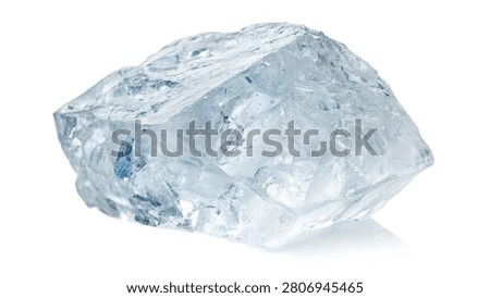 A large single block of crushed ice crystal isolated on white transparent background.