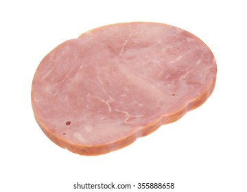 A Large Slice Of A Low Sodium Hickory Smoked Ham Steak Isolated On A White Background.