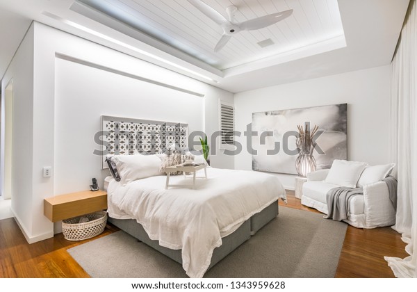 Large Spacious Bedroom Multimillion Dollar Home Stock Photo