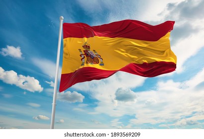 Large Spanish Flag Waving In The Wind