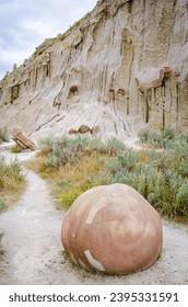Large Spherical Boulder Rocks Also Known as Concretions at Theodore Roosevelt National Park in North Dakota