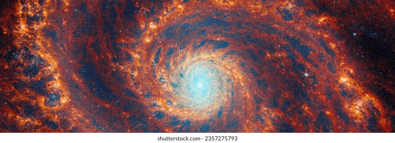 Large spiral galaxy in space. Blue light emanates from stars and dust at core’s center. Beautiful galaxy in universe. Space telescope images. Elements of this image furnished by NASA - Powered by Shutterstock