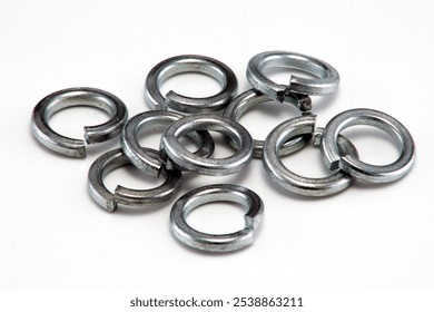 Large split spring washers on white background