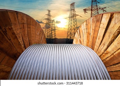 large spools of electric cable - Shutterstock ID 311443718