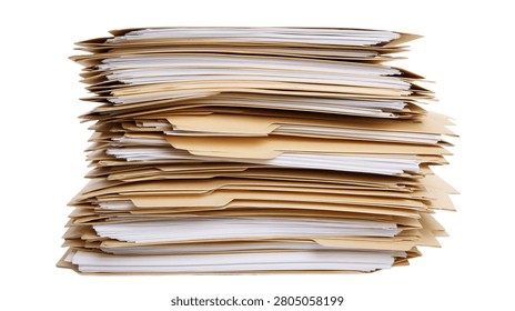 Large stack of manila paper folders filled with white documents