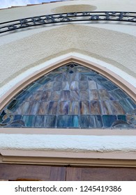 Large Stained Glass Window In Mission Style White Church