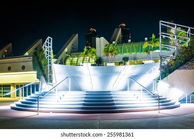 Large Staircase At The Convention Center At Night, In San Diego, California.