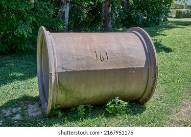 Large Steel Pipe Used In The Ancient Conduction Of Water To The Cities. Selective Focus.