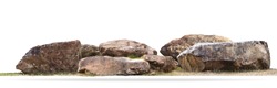 The Large Stones Are On The Grass Isolated On White Background.clipping Path.