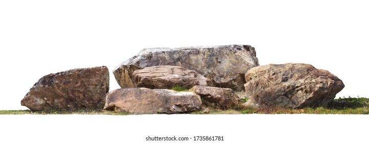 The large stones are on the grass isolated on white background.clipping path. - Shutterstock ID 1735861781