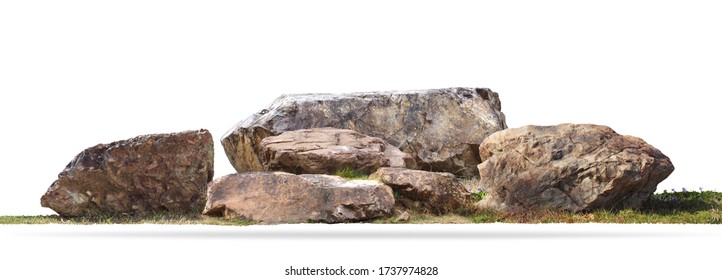 The large stones are on the grass isolated on white background.clipping path. - Shutterstock ID 1737974828