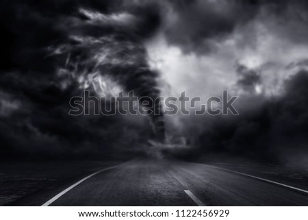 A large storm producing a Tornado, causing destruction. 3D Illustration.