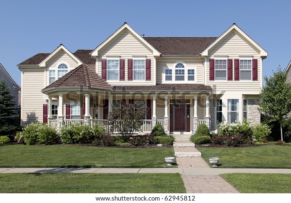 Large Suburban Home Yellow Siding Red Stock Photo (Edit Now) 62945812