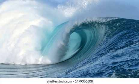 Large Surfing Wave In Tahiti During Big Swell