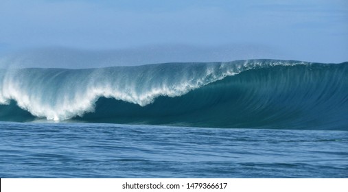 Large Surfing Wave In Tahiti During Big Swell