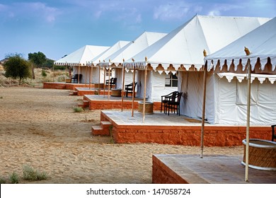 Large tents in the Indian desert - tourist camp
