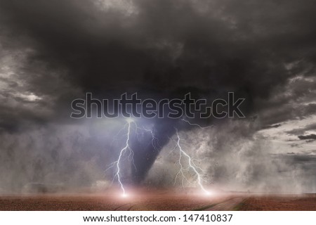 Large tornado with lightning
