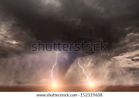 Large tornado with lightning