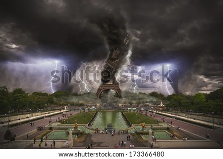 Large Tornado over Eiffel Tower Paris