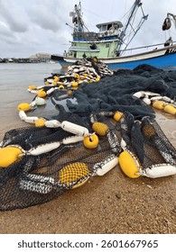 A large trawling net sorting after a catch 
