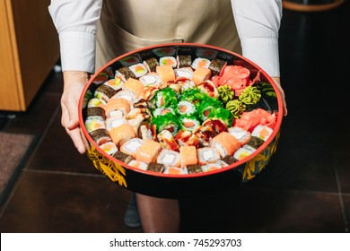 A Large Tray Of Sushi On New Year's Party