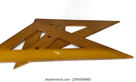 large triangular ruler for teaching students, on white background