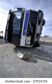 A Large Truck Overturned In A Accident