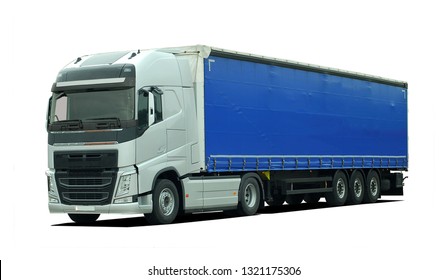 Large Truck With Semi Trailer On A White Background