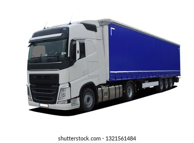 Large Truck With Semi Trailer On A White Background