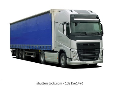 Large Truck With Semi Trailer On A White Background