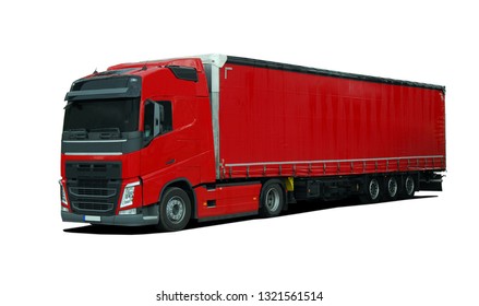 Large Truck With Semi Trailer On A White Background