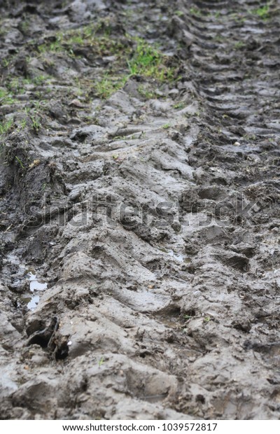 large tyre tracks in mud\
surface